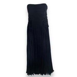 Shawn Ray Fons Gown 100% Silk Chiffon‎ Strapless Dress Navy Blue Size 14 FLAWED
